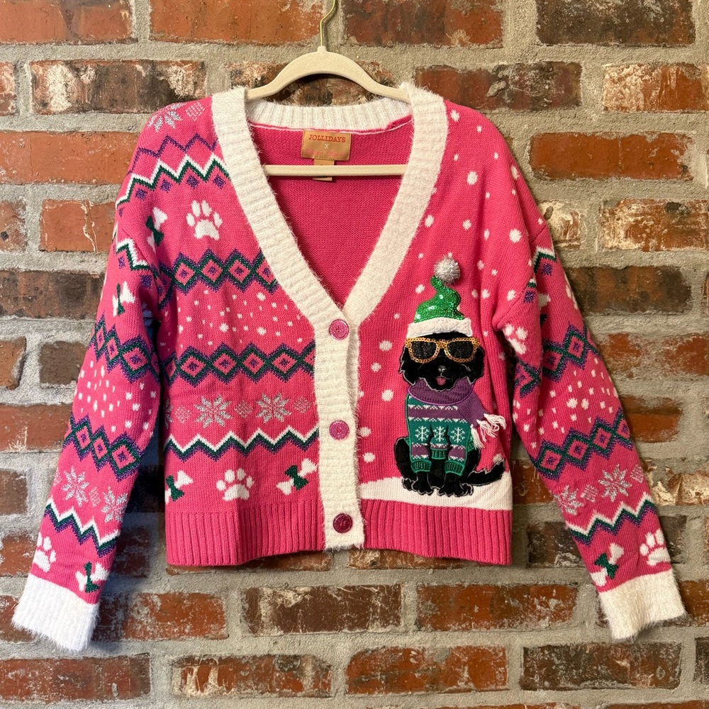 S30 - Cozy Pink Dog Cardigan Sweater